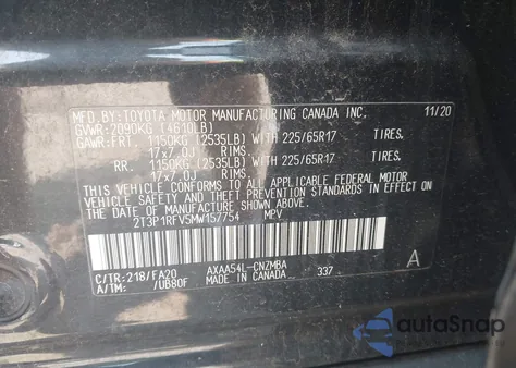 2021 Toyota Rav4 Xle из США, поврежденный, VIN 2T3P1RFV5MW157754